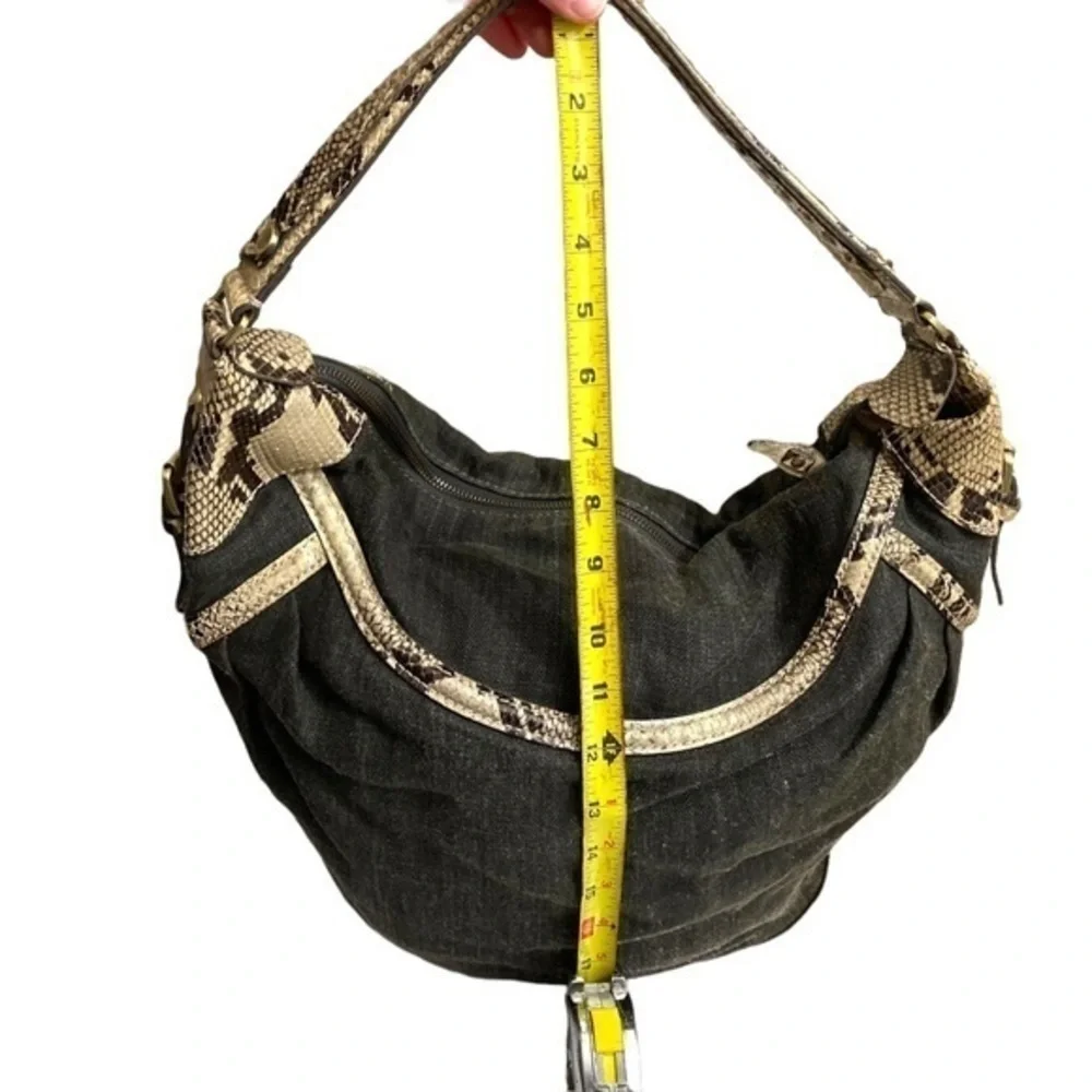 Theory canvas and snakeskin embossed leather hobo bag